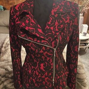 Red and black lace moto jacket